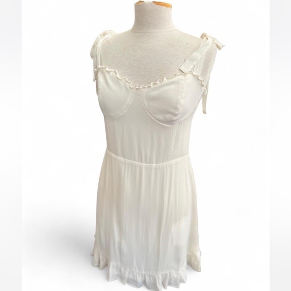 REFORMATION Christine Dress Womens 10 Ivory Sleeveless Mini Tie Straps Ruffle - Picture 2 of 10